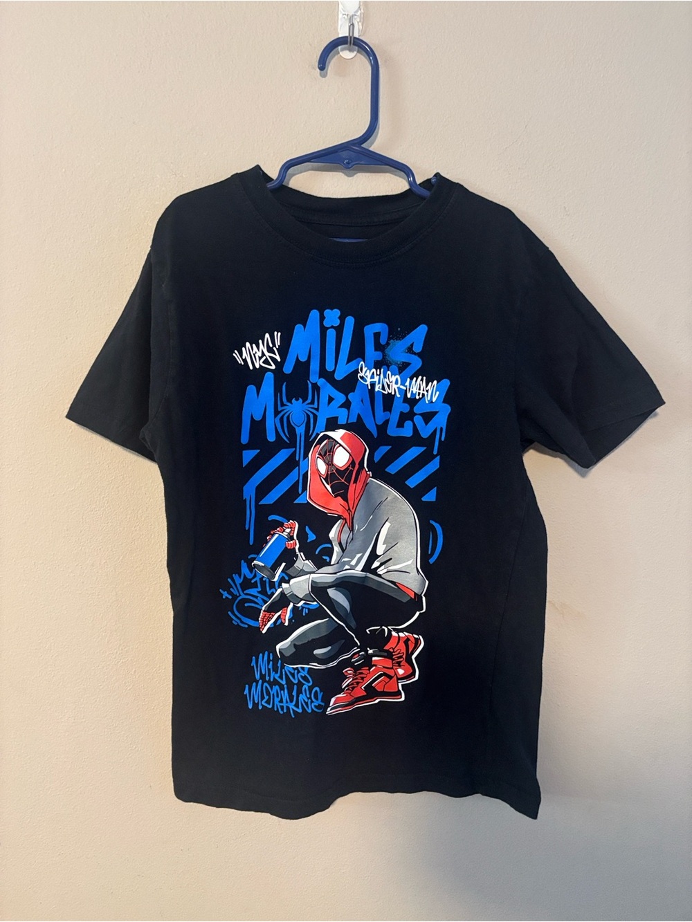 Marvel Spider Man Black Tee Miles Morales Spray Can Graphic 10/12 Tagless